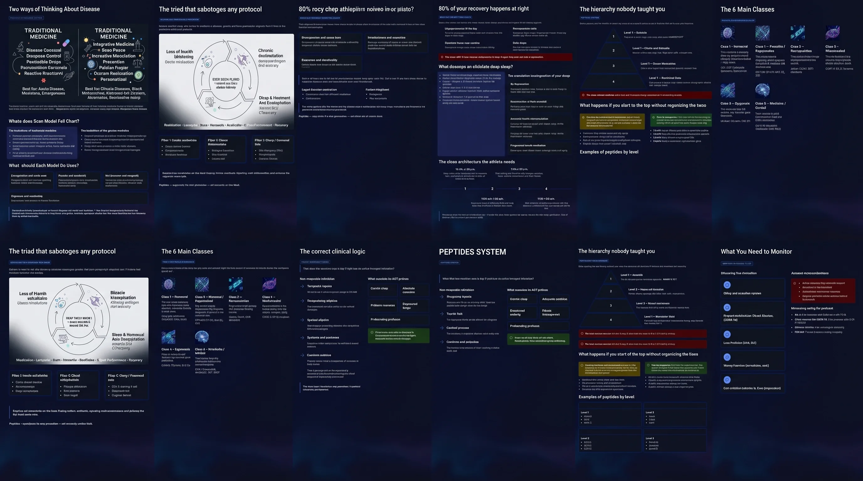 Pages from the guide: peptide classes, the recovery hierarchy, what to monitor